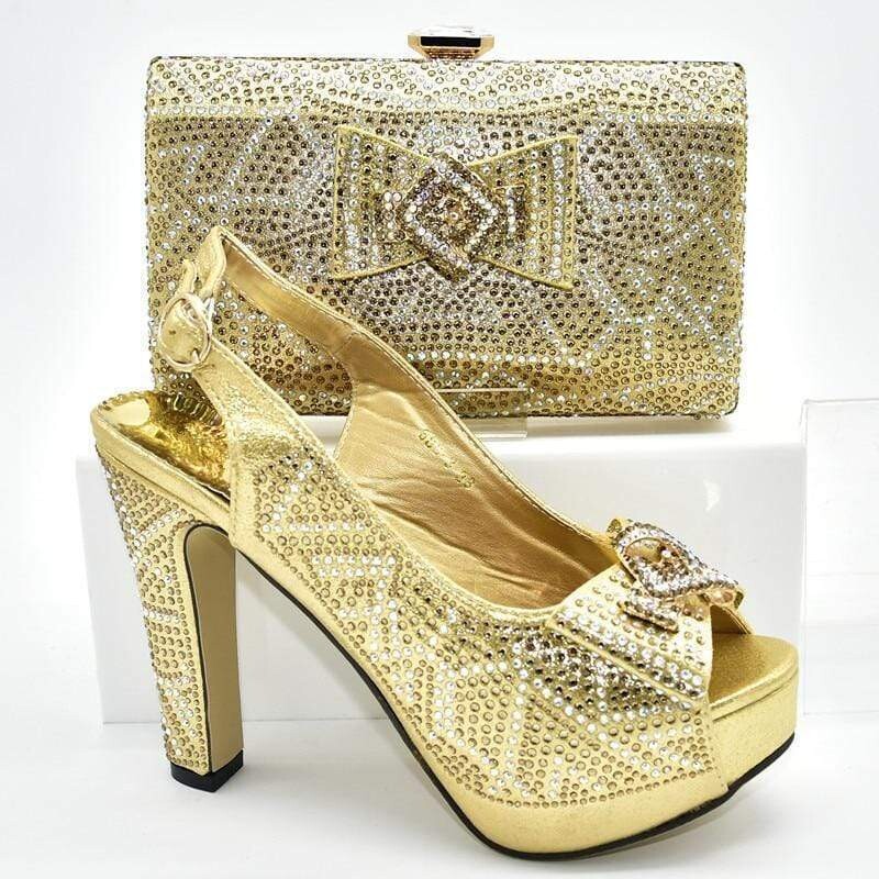 Crystal shoes and bag set, high heels 