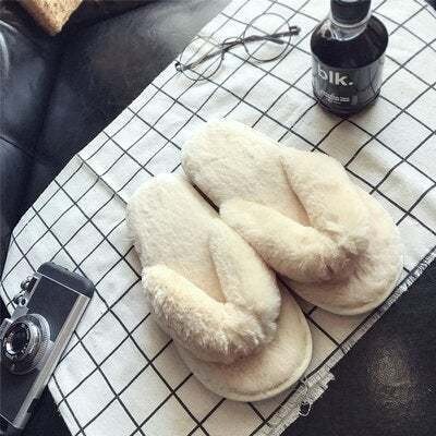  home indoor fur cotton Plush slippers, Color: Beige white, Size: 38 39code
