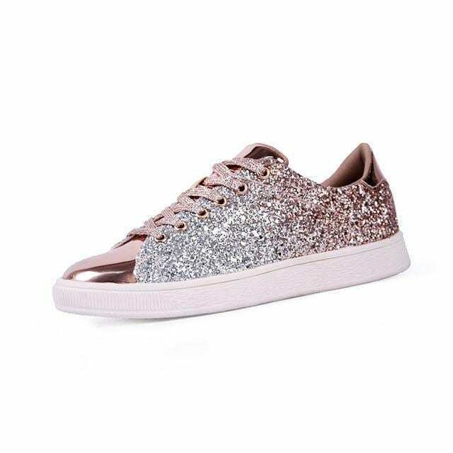Casual Rock Glitter Sparkling Sneakers Shiny Encrusted Lace Up Shoes