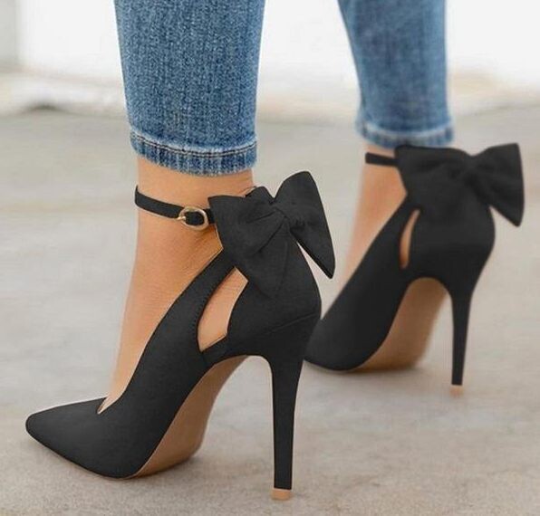 Bow detail suede strappy court shoe