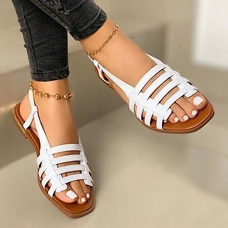 Roman Thin Strap Cross Sandals Flat Bottom 