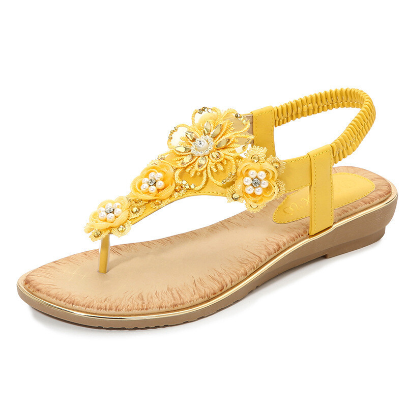 Flower embroidery crystal and beaded sandal