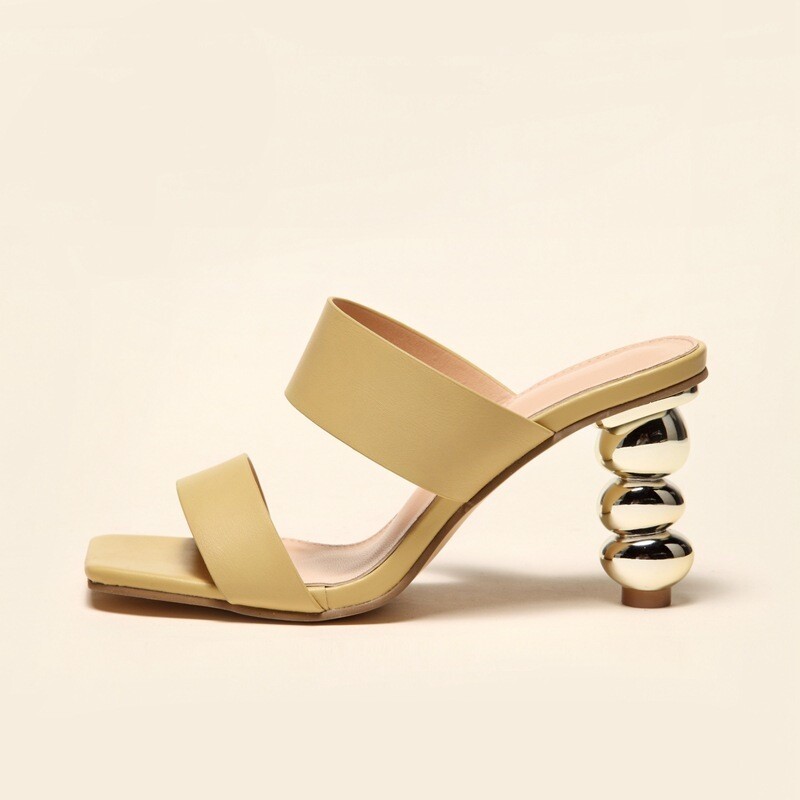 Bubble shaped gold heel sandals, Color: Camel, Size: 42