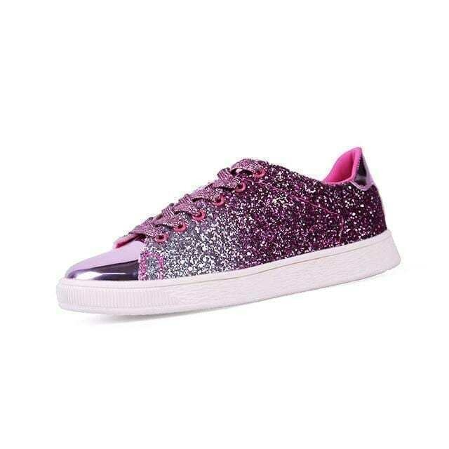 Casual Rock Glitter Sparkling Sneakers Shiny Encrusted Lace Up Shoes