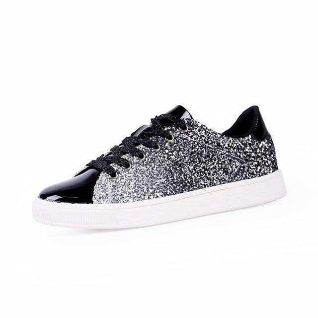 Casual Rock Glitter Sparkling Sneakers Shiny Encrusted Lace Up Shoes