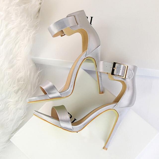 Strappy ankle sandals with belt buckle