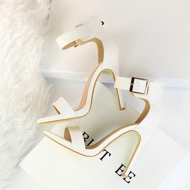 Strappy ankle sandals with belt buckle