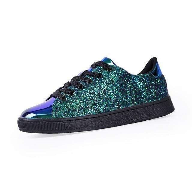 Casual Rock Glitter Sparkling Sneakers Shiny Encrusted Lace Up Shoes