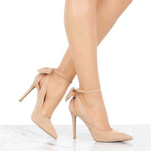 Bow detail suede strappy court shoe