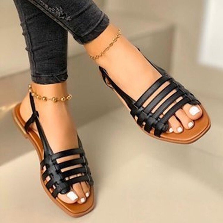 Roman Thin Strap Cross Sandals Flat Bottom 