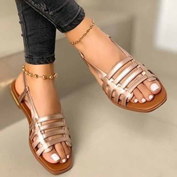 Roman Thin Strap Cross Sandals Flat Bottom 