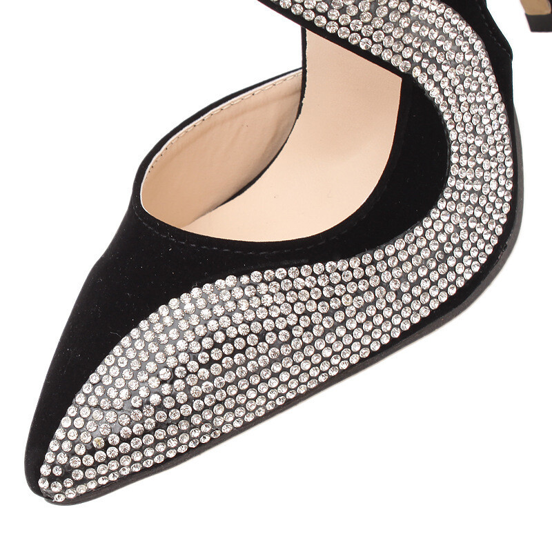 Rhinestone suede court high heels 