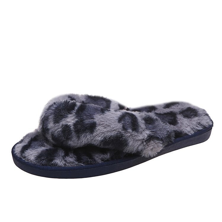  Herringbone Flip-flops Plush Furry Leopard Print Flat Slippers/Sliders
