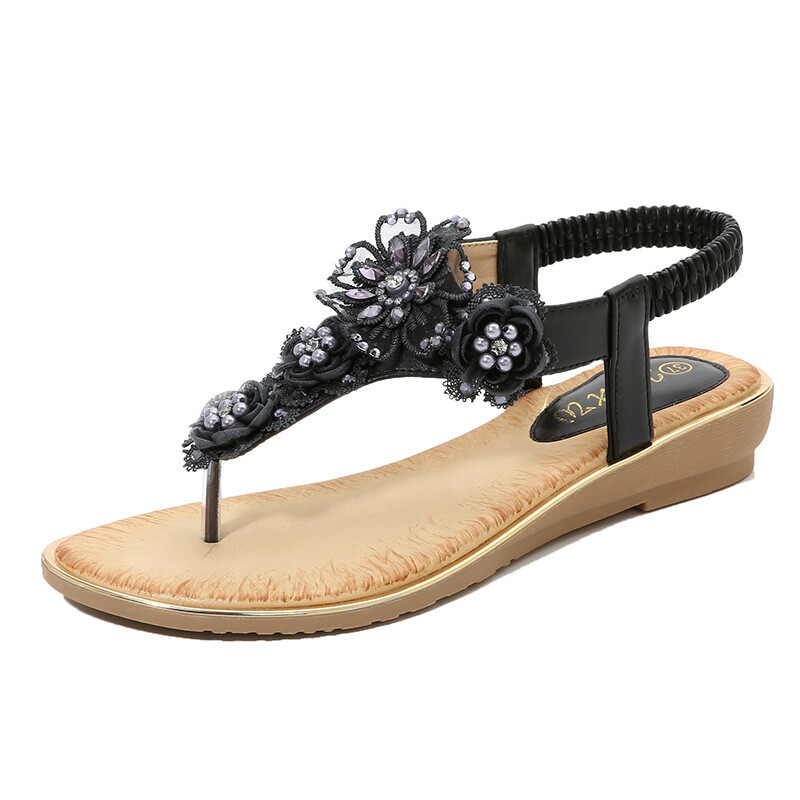 Flower embroidery crystal and beaded sandal