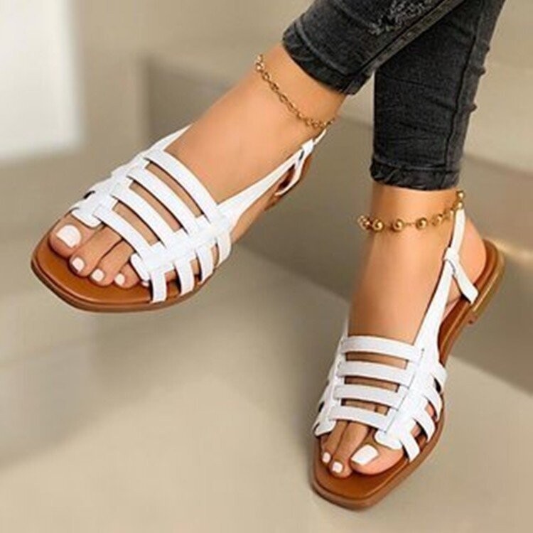 Roman Thin Strap Cross Sandals Flat Bottom 