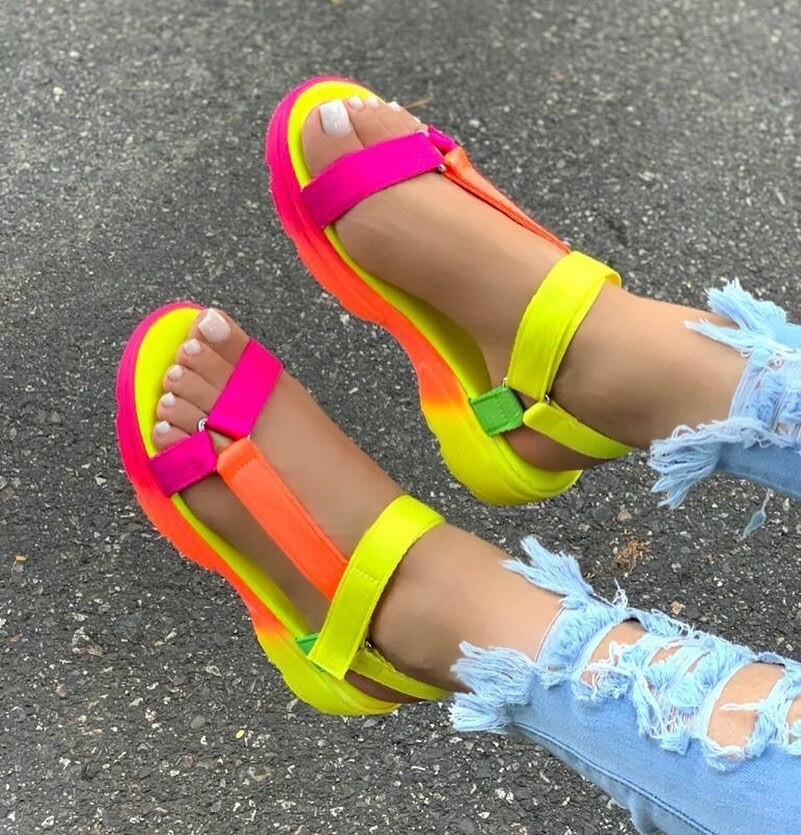 Strappy Platform Low Heel Sneaker Style Sandal
