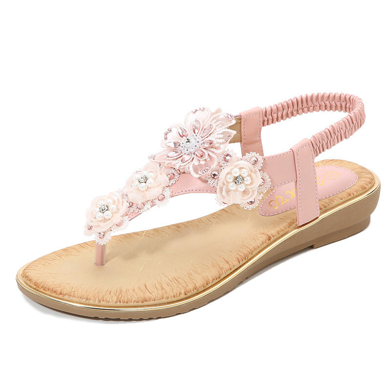 Flower embroidery crystal and beaded sandal