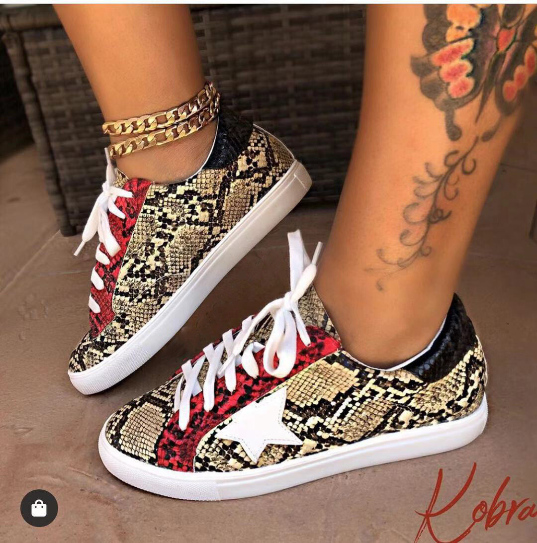 Snake Print PU Shoes Flat Sneakers