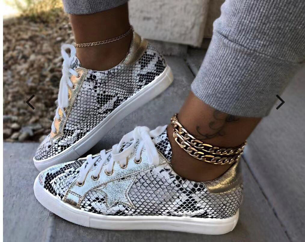 Snake Print PU Shoes Flat Sneakers
