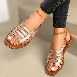 Roman Thin Strap Cross Sandals Flat Bottom 