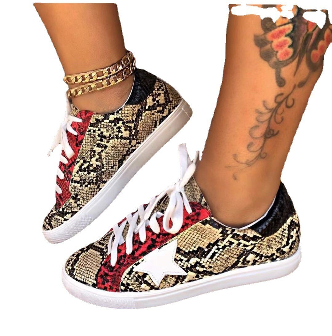 Snake Print PU Shoes Flat Sneakers
