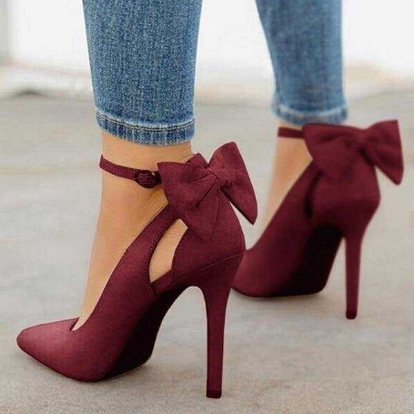 Bow detail suede strappy court shoe, Color: Red Pumps, Shoe Size: 10.5=43