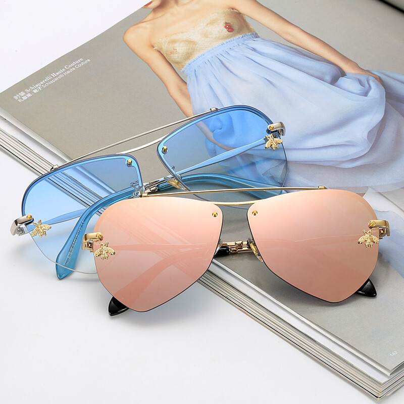 Metal diamond polygon UV protection sunglasses