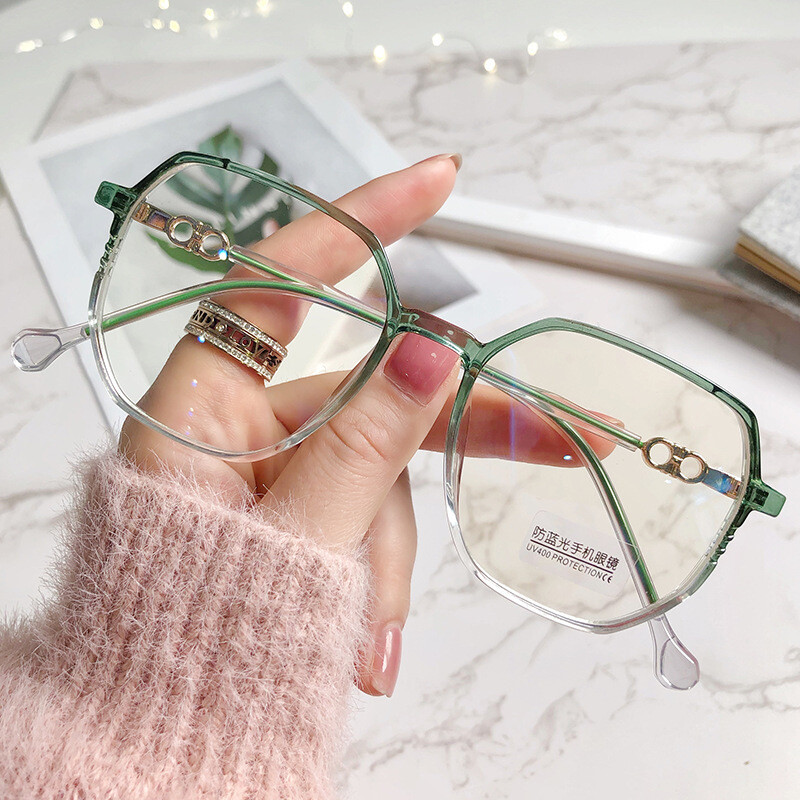 Anti-blue Light Glasses Female Trendy Style Plain Net Red Flat Glasses Frame Students Myopia Finished Products