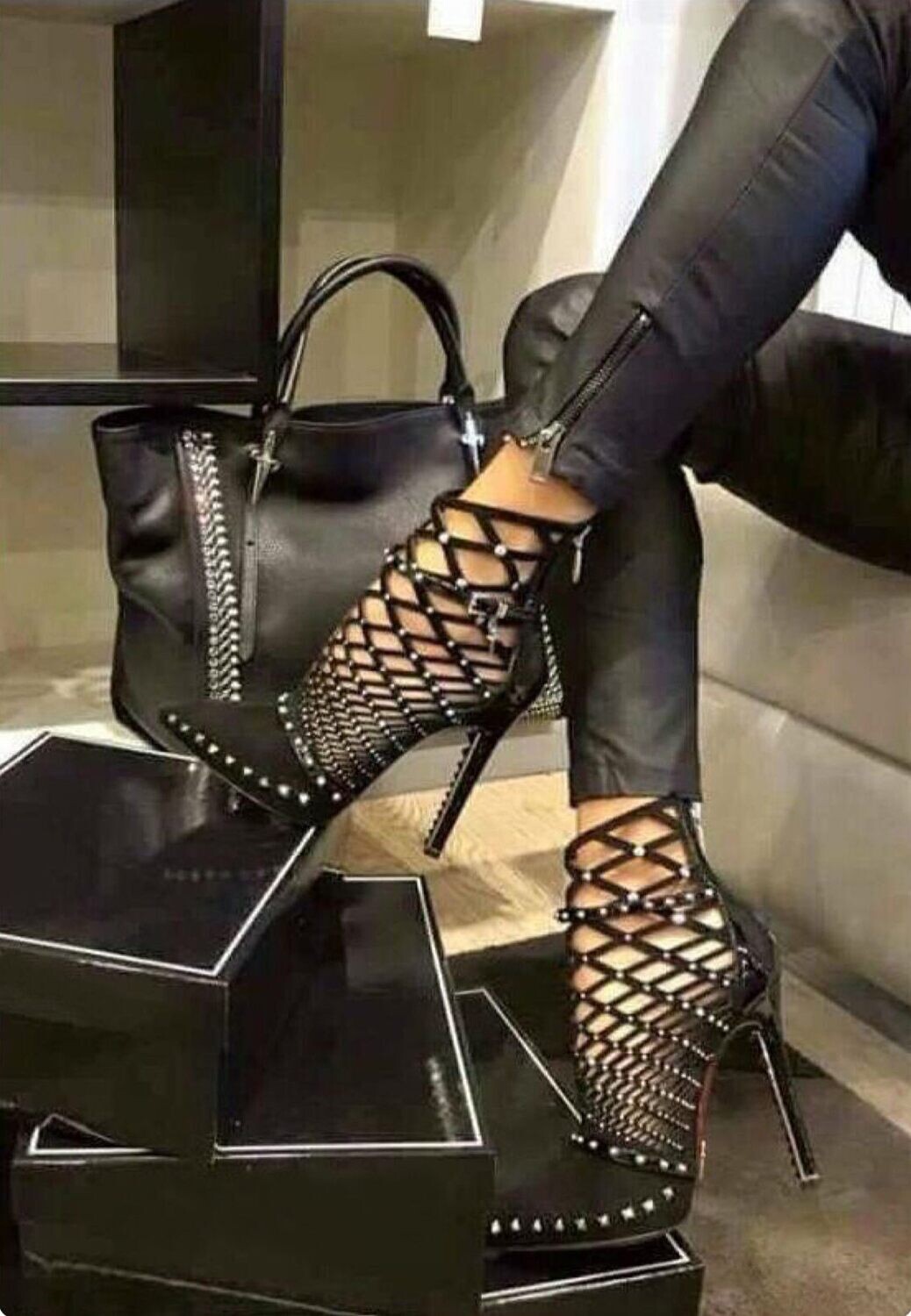  pointed gladiator hollow out stiletto boot sandal