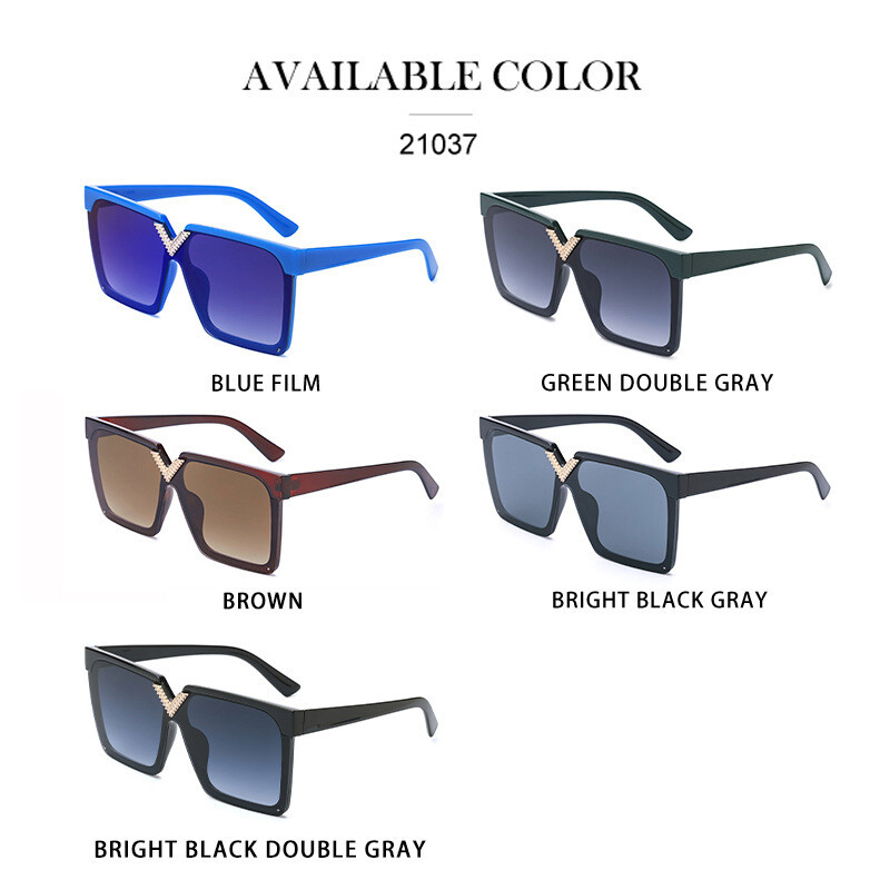 V frame square tinted sunglasses