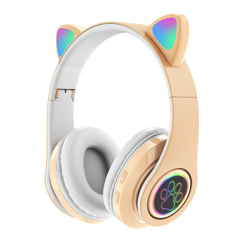 Cute Cat Ear Wireless Headset LED Flashing Light, Color: Khaki