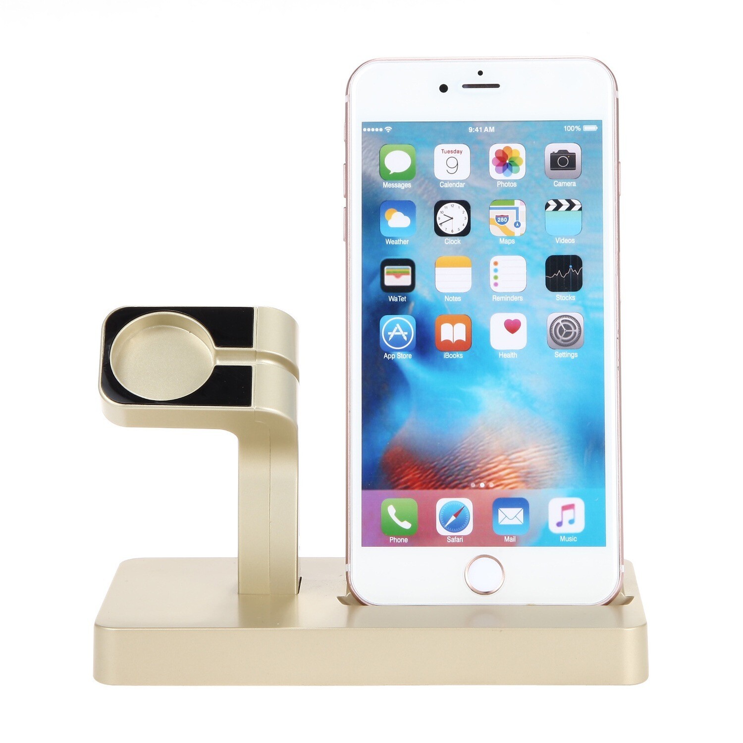 Suitable For Apple Mobile Phone Watch Plastic Stand Watch Two-in-one Charging Base Stand, Color: Golden