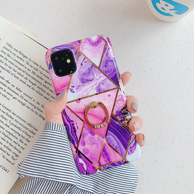 Suitable For Iphone11pro Mobile Phone Shell Electroplating Diamond-shaped Marble Splicing Ring Bracket