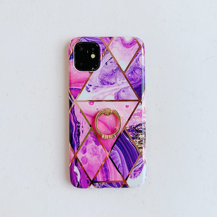 Suitable For Iphone11pro Mobile Phone Shell Electroplating Diamond-shaped Marble Splicing Ring Bracket