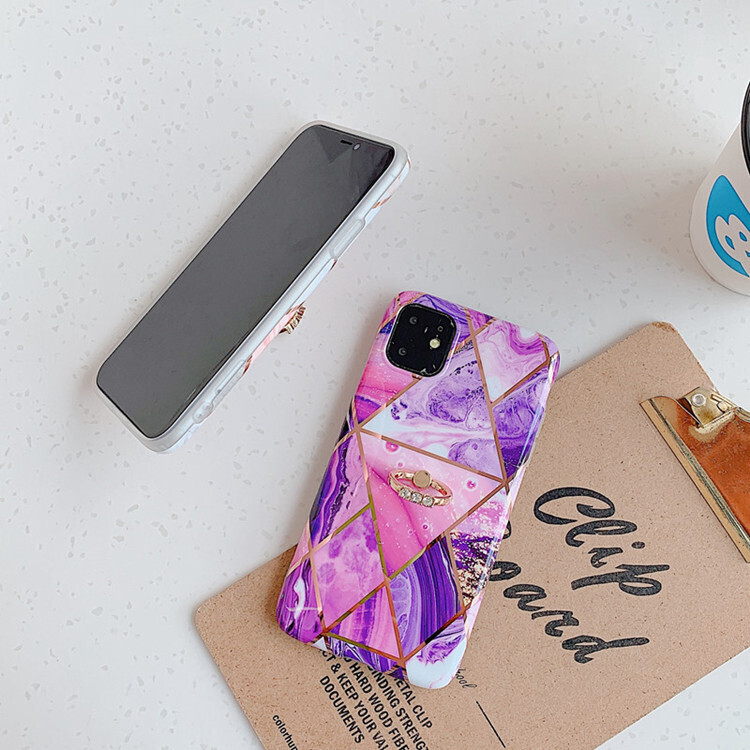 Suitable For Iphone11pro Mobile Phone Shell Electroplating Diamond-shaped Marble Splicing Ring Bracket