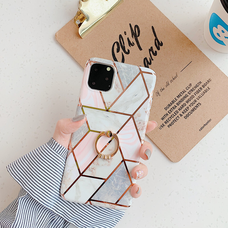 Suitable For Iphone11pro Mobile Phone Shell Electroplating Diamond-shaped Marble Splicing Ring Bracket