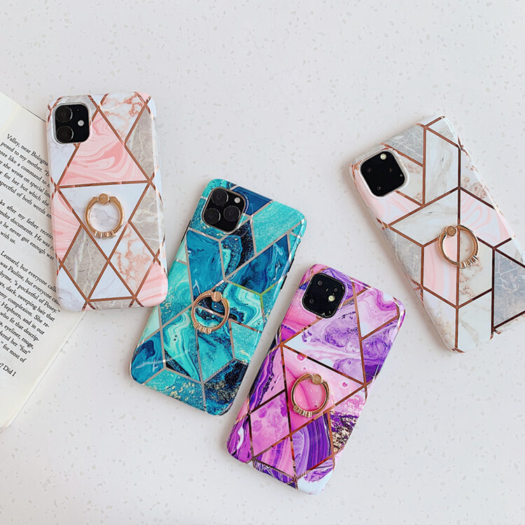 Suitable For Iphone11pro Mobile Phone Shell Electroplating Diamond-shaped Marble Splicing Ring Bracket