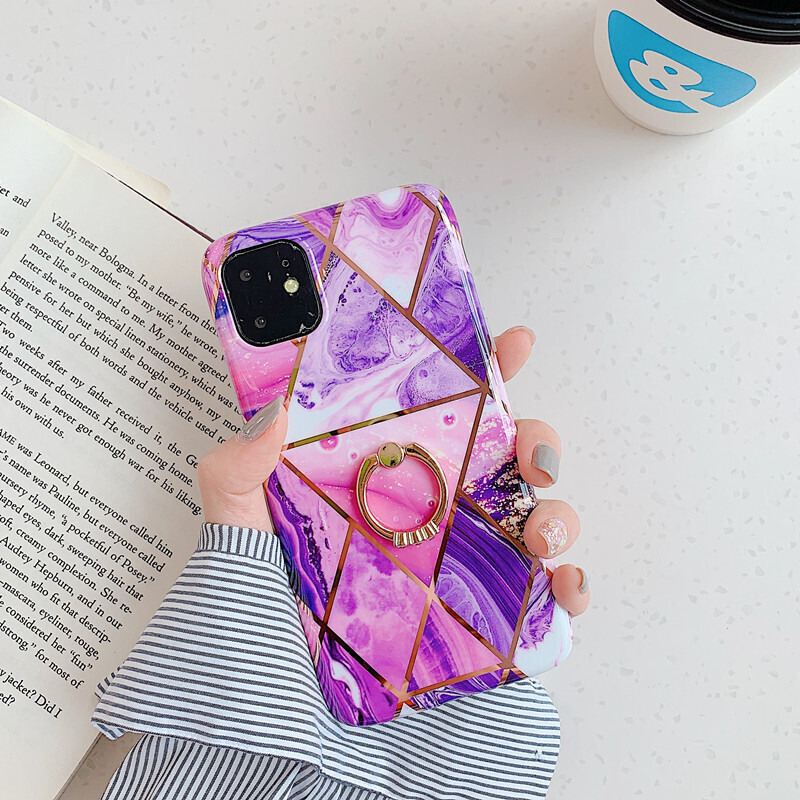 Suitable For Iphone11pro Mobile Phone Shell Electroplating Diamond-shaped Marble Splicing Ring Bracket