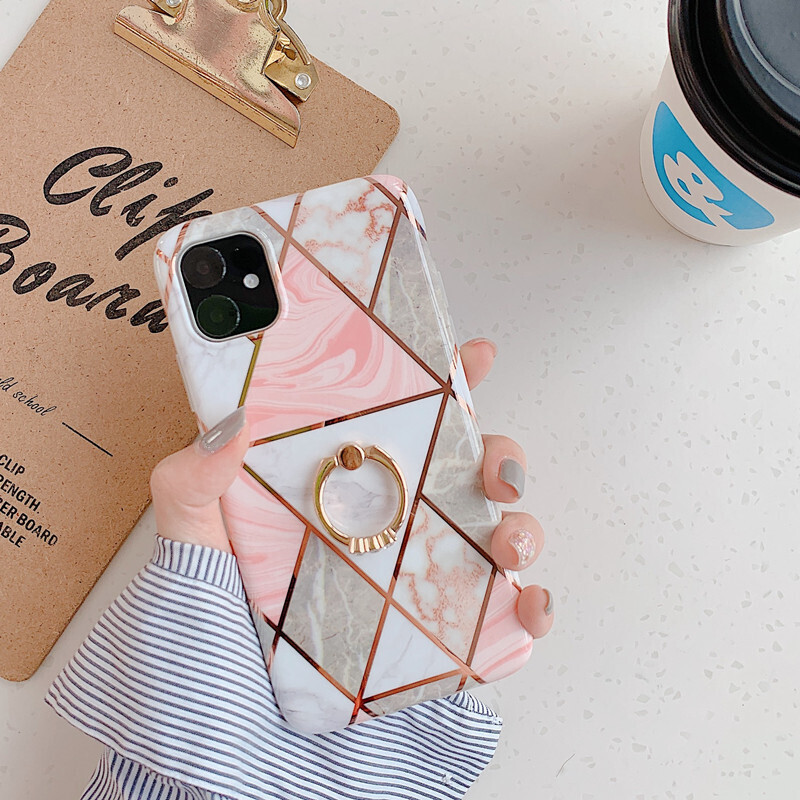 Suitable For Iphone11pro Mobile Phone Shell Electroplating Diamond-shaped Marble Splicing Ring Bracket
