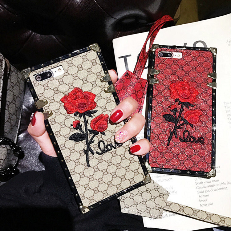 Suitable For IphoneX Mobile Phone Shell European And American Fashion Brand Rose Embroidery With Lanyard New Note10pro Protective Cover