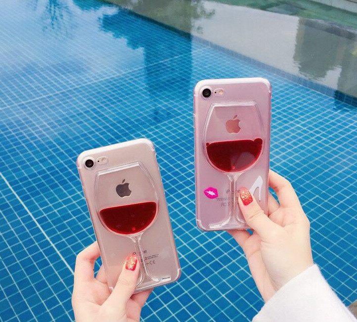 Liquid Red Wine Glass Mobile Phone Case For IPhoneX Red Wine Glass Protective Case 7Plus Liquid Quicksand Shell Case