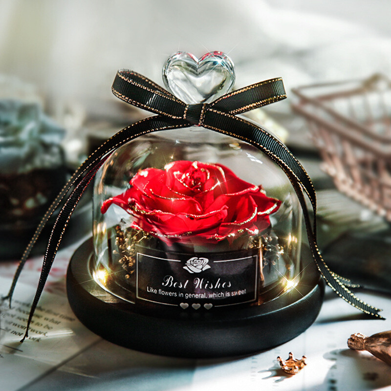 Everlasting Flower Gift Box Glass Cover Decoration Red Preservative Roses Mother&#39;s Day Valentine&#39;s Day Birthday Gift Customization