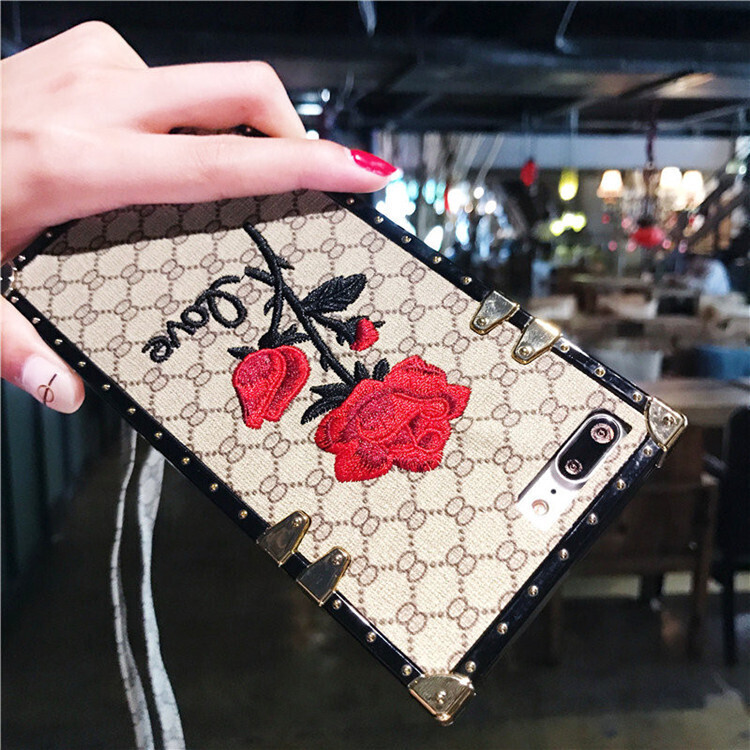 Suitable For IphoneX Mobile Phone Shell European And American Fashion Brand Rose Embroidery With Lanyard New Note10pro Protective Cover
