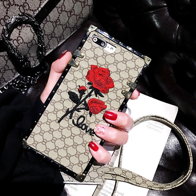 Suitable For IphoneX Mobile Phone Shell European And American Fashion Brand Rose Embroidery With Lanyard New Note10pro Protective Cover