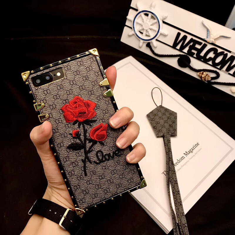 Suitable For IphoneX Mobile Phone Shell European And American Fashion Brand Rose Embroidery With Lanyard New Note10pro Protective Cover
