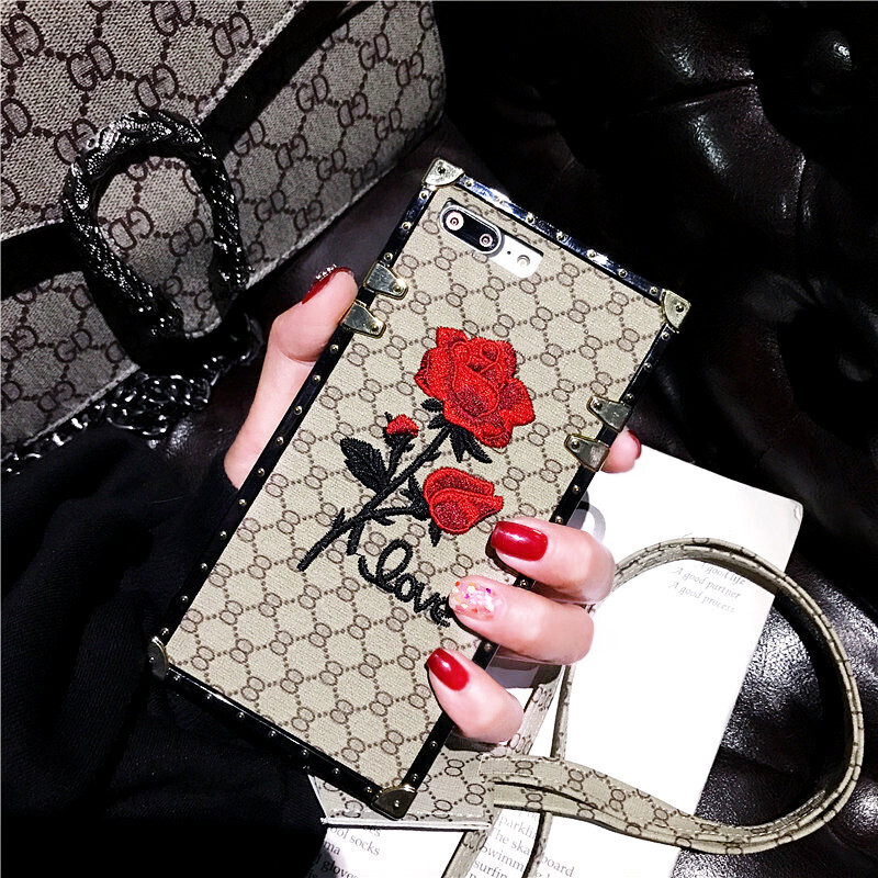 Suitable For IphoneX Mobile Phone Shell European And American Fashion Brand Rose Embroidery With Lanyard New Note10pro Protective Cover