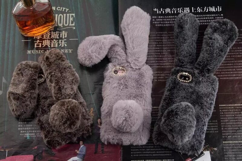 Rabbit Ear Plush Suitable For Iphone7/8p Mobile Phone Shell Xsmax Apple 11pro Fur 12mini Protective Cover