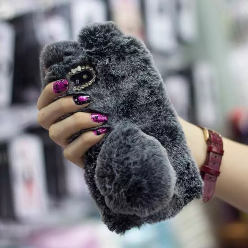 Rabbit Ear Plush Suitable For Iphone7/8p Mobile Phone Shell Xsmax Apple 11pro Fur 12mini Protective Cover