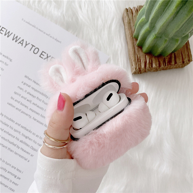 Plush Bunny Ears Suitable For Apple AirPods Pro3 Generation Earphone Protective Cover Cute Simple Creative Anti-fall Shell