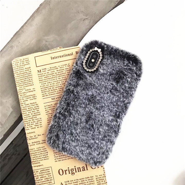 Suitable For OPPOReno Winter Plush Phone Case R17/A5 Plush Case A9/Reno2 Female Models K1/R15X, Color: Grey, Applicable Model: Reno4pro